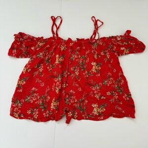 American Eagle Outfitters Red Ruffled Blouse